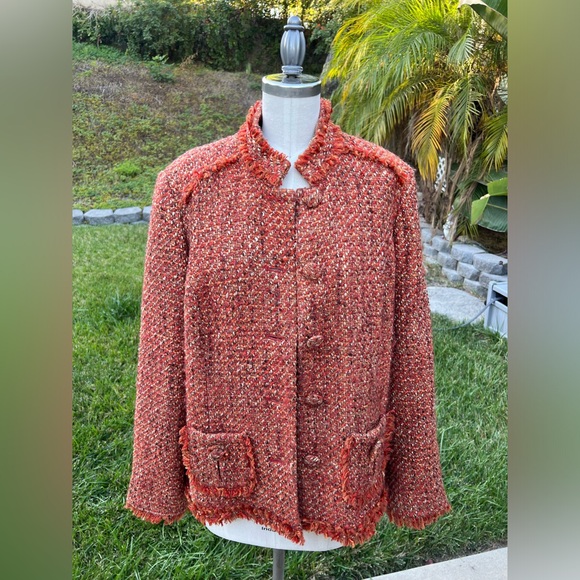 Chico’s Orange Tweed Jacket - Picture 2 of 7